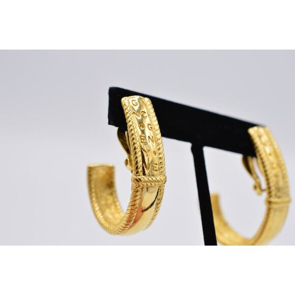 Givenchy Vintage Clip Pm Earrings Chunky Hoop Gold Logo Letters Signed 80s BinAB - Picture 7 of 11